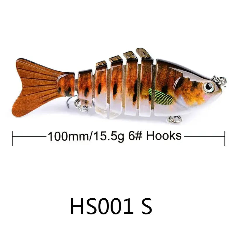 Multi jointed swimbait fishing lure, 100mm long, 15.5g weight, perfect for freshwater and saltwater fishing.