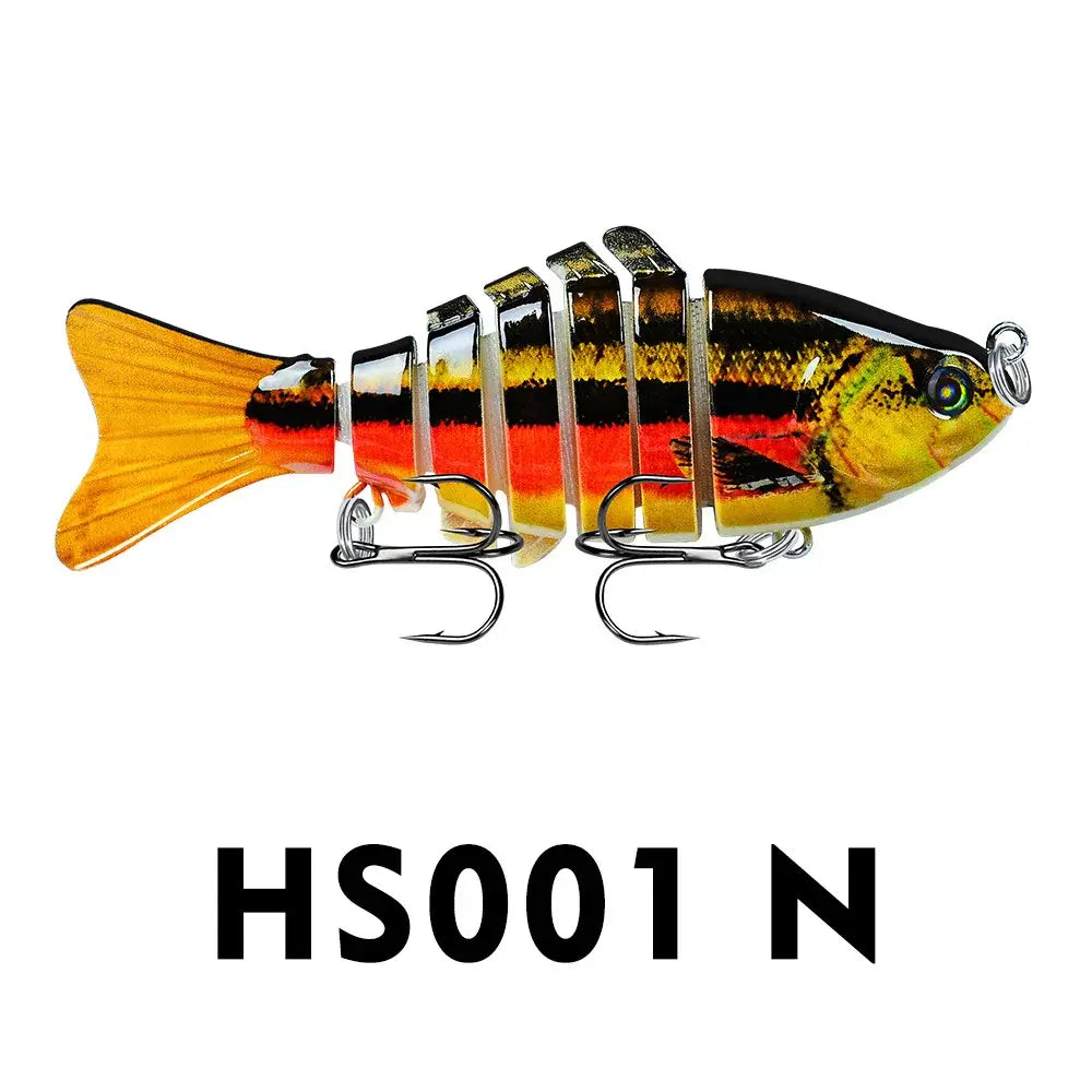 Multi jointed swimbait fishing lure, slow sinking segmented design ideal for bass fishing in freshwater and saltwater.