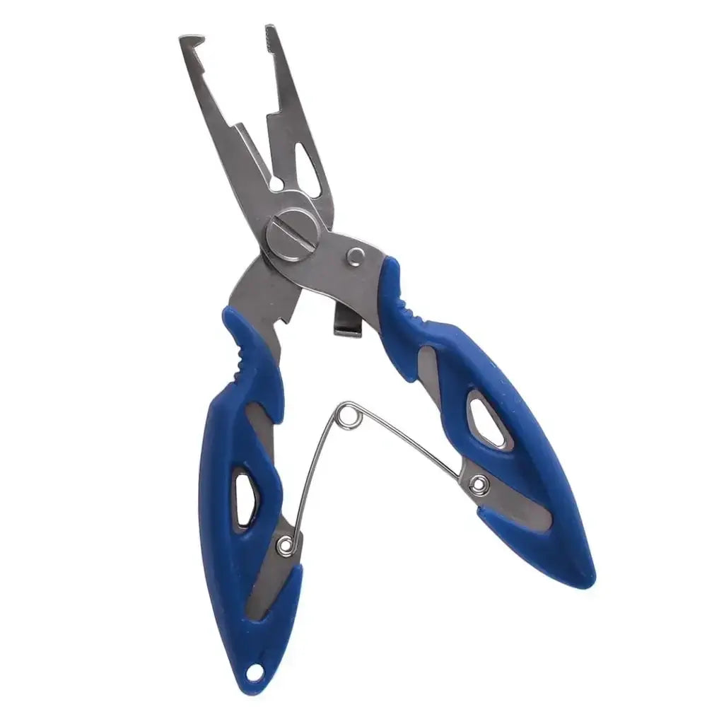 Multifunctional fishing pliers with scissors and hook remover, ideal for anglers and fishing tackle tools.