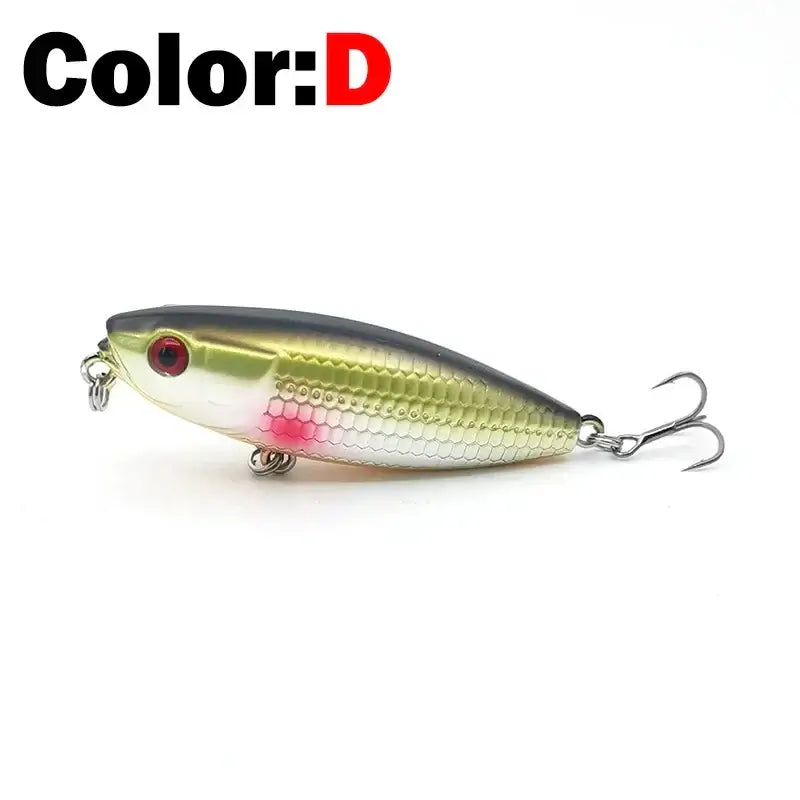 New floating pencil stickbait fishing lure in vibrant color D, perfect for topwater fishing and long casting.