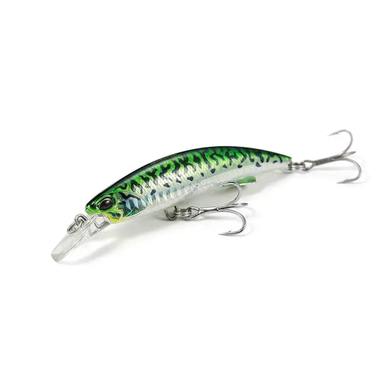 Plastic bionic short tongue fishing lure in vibrant green and black for sea fishing, designed to attract saltwater predators.