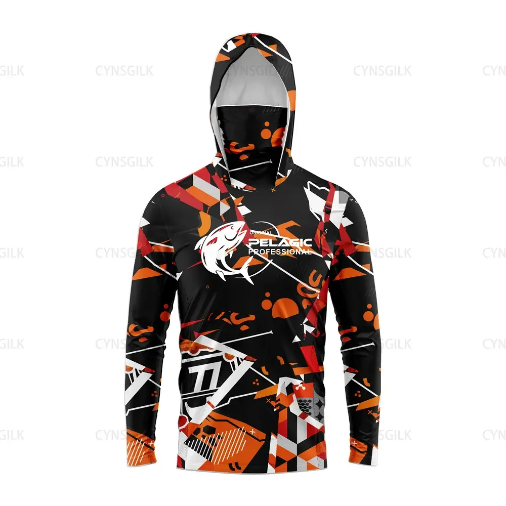 Original Pelagic Professional Men's Hood Fishing Shirt, long sleeve with UV protection for anglers.