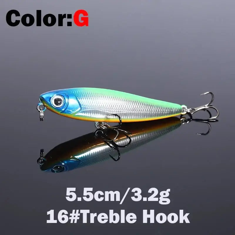 OUTKIT 5.5cm 3.2g Floating Pencil Fishing Lure with treble hook for topwater fishing tackle.