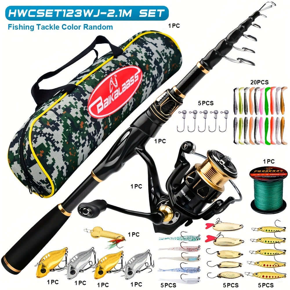 PROBEROS Fishing Rod Reel Combo Kit - Spinning Reel, 1.8m-2.4m/5.9ft-7.9ft Pole, Line, Lure, Hooks - Full Set With Storage Bag - For Beginners & Enthusiasts - Ideal for Freshwater & Saltwater Fishing - Great Gift for Outdoor Lovers.
