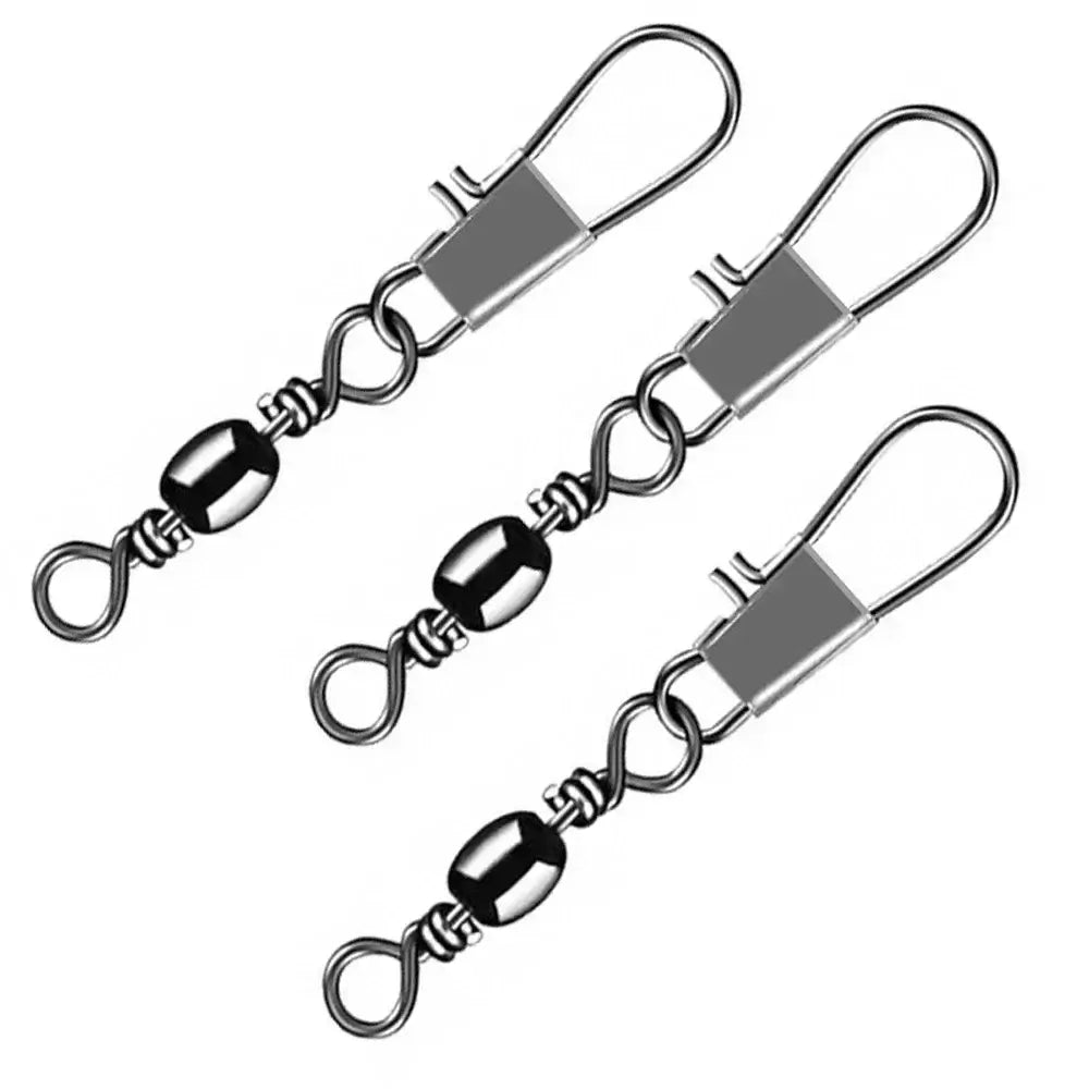 Set of three fishing ball bearing swivels for carp angling, designed to reduce line twist and enhance lure action.