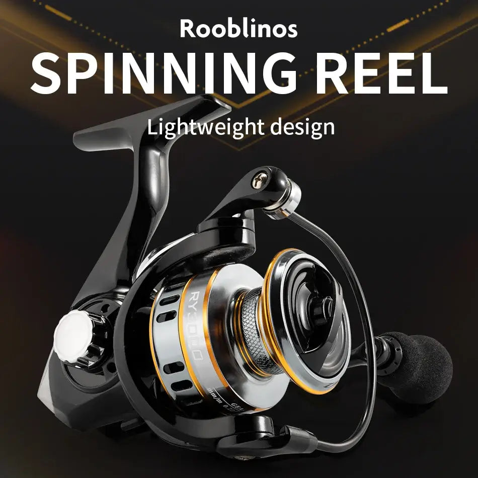 ROOBLINOS RY spinning reel showcasing lightweight design for smooth saltwater and freshwater fishing.