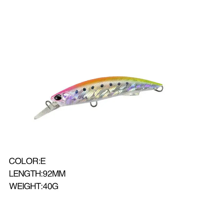 Colorful 92mm Sea Fishing Minnow Lure, 40g Artificial Bait for saltwater fishing, mimics live baitfish action.