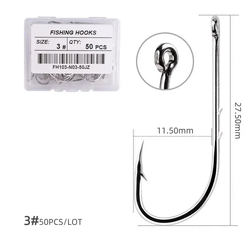 Sea.Yolo 50pcs baitholder fishing hooks set, featuring barbed beak design for carp and worm bait, durable and sharp.