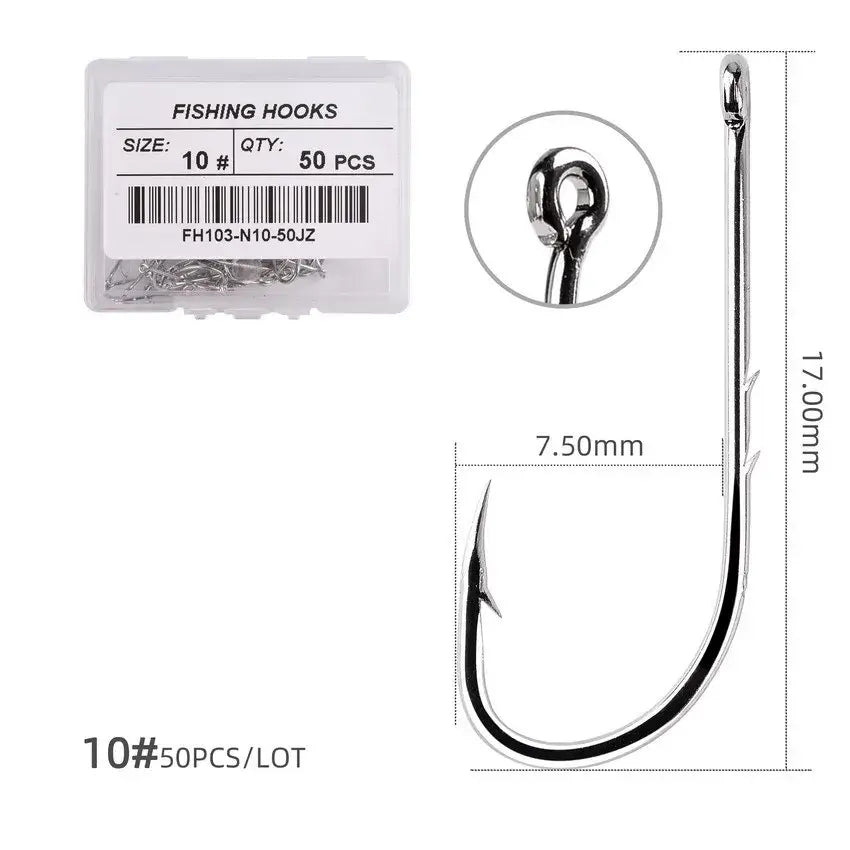 Sea.Yolo 50pcs Baitholder fishing hooks, size 10, featuring sharp barbed design for durable bait holding.