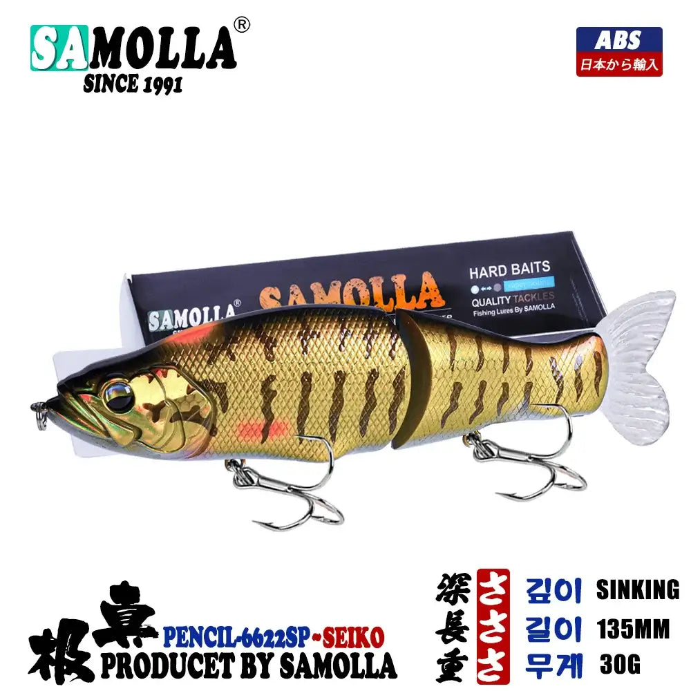 30G Samolla slow sinking swim bait designed for targeting pike and bass with a realistic finish and vibration action.