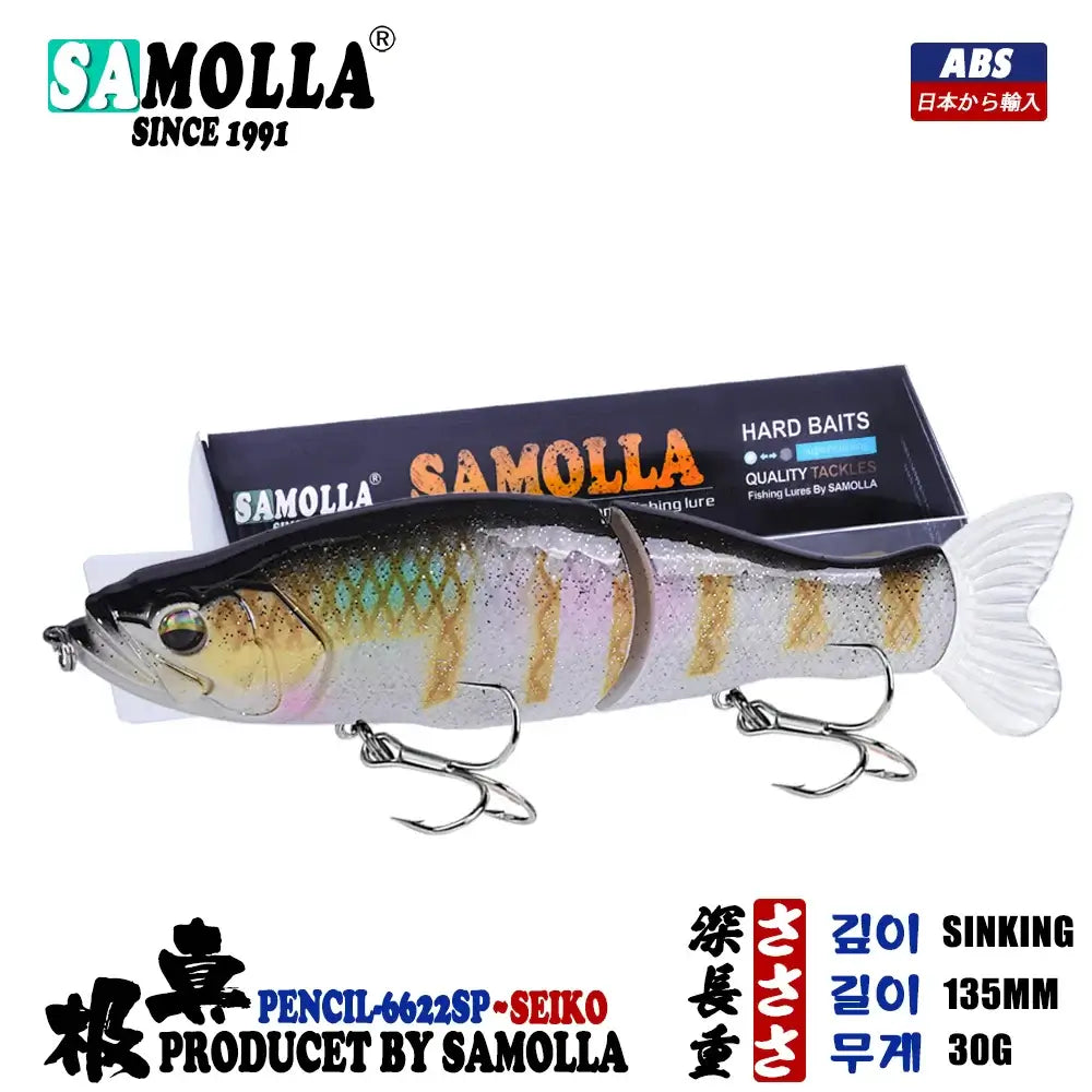 Slow sinking 30G SwimBaits fishing lure by Samolla with soft tail, designed for pike and bass fishing.