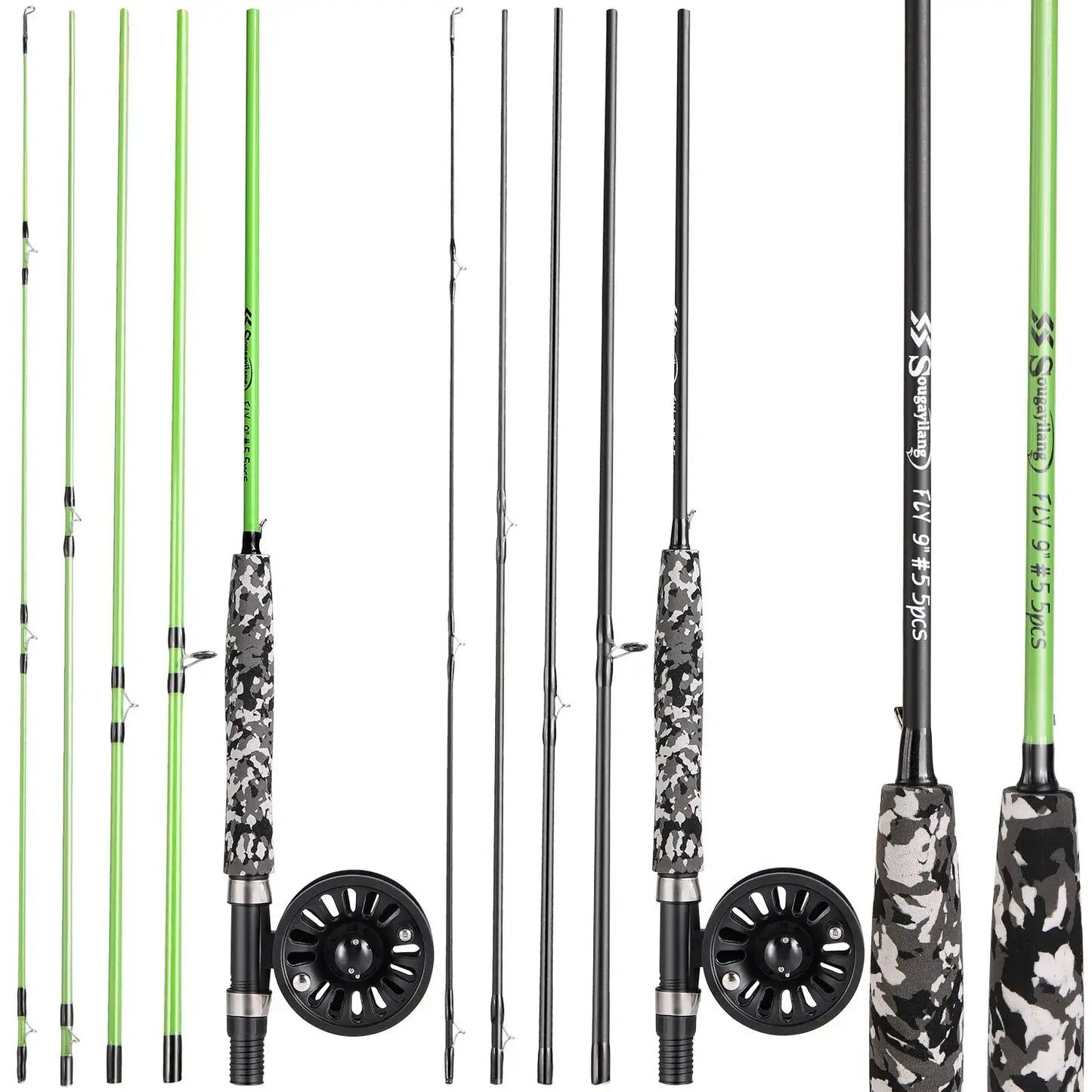 Sougayilang 5# Fly Fishing Rod Combo featuring lightweight carbon fiber design, perfect for beginners and portable fishing adventures.