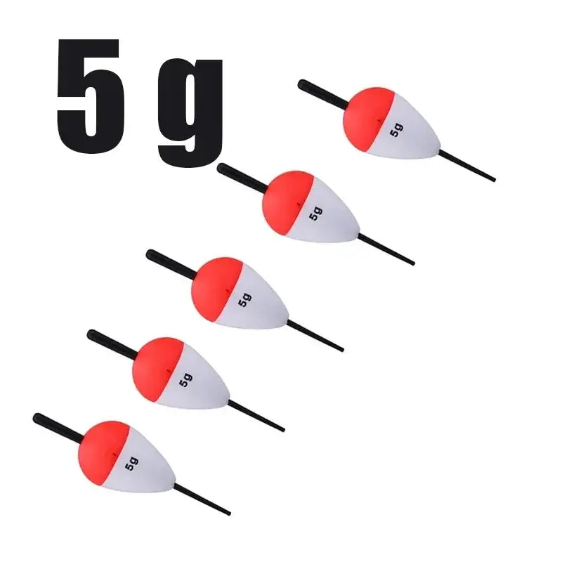 Sougayilang 5Pcs EVA fishing floats, 5g size, bright color for high visibility and sensitivity on the water.
