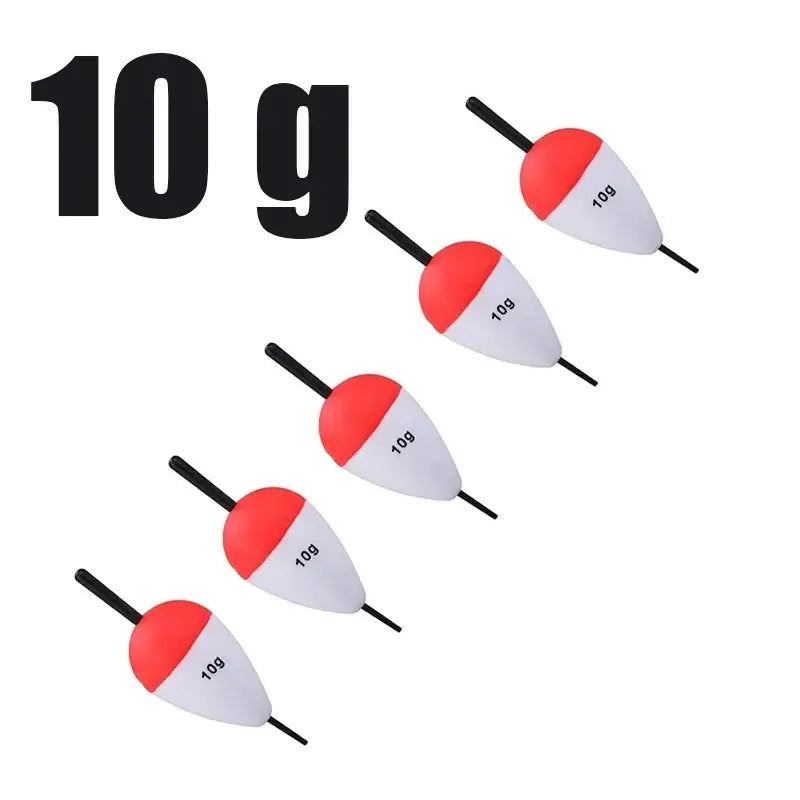 Sougayilang 5-piece EVA fishing float set with 10g weight for enhanced buoyancy and visibility in various conditions.