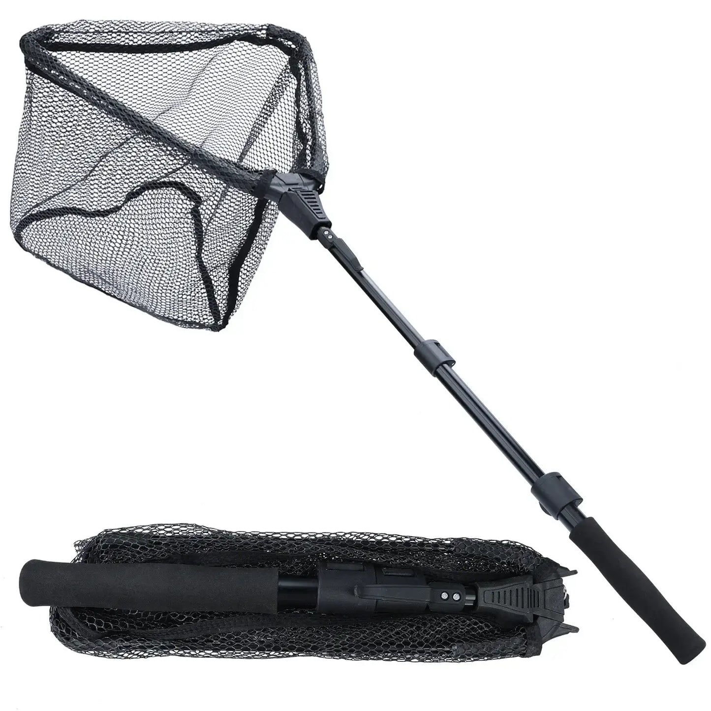 Sougayilang folding fishing net with telescopic handle, adjustable from 65-112cm and compact design for easy storage.