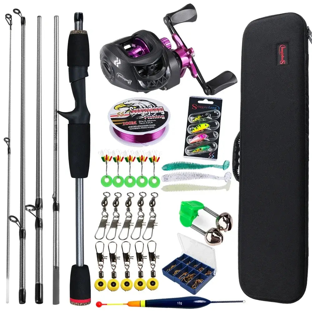 Sougayilang baitcasting fishing rod and reel combo full kit with tools for bass and carp fishing, perfect for lakes and rivers.