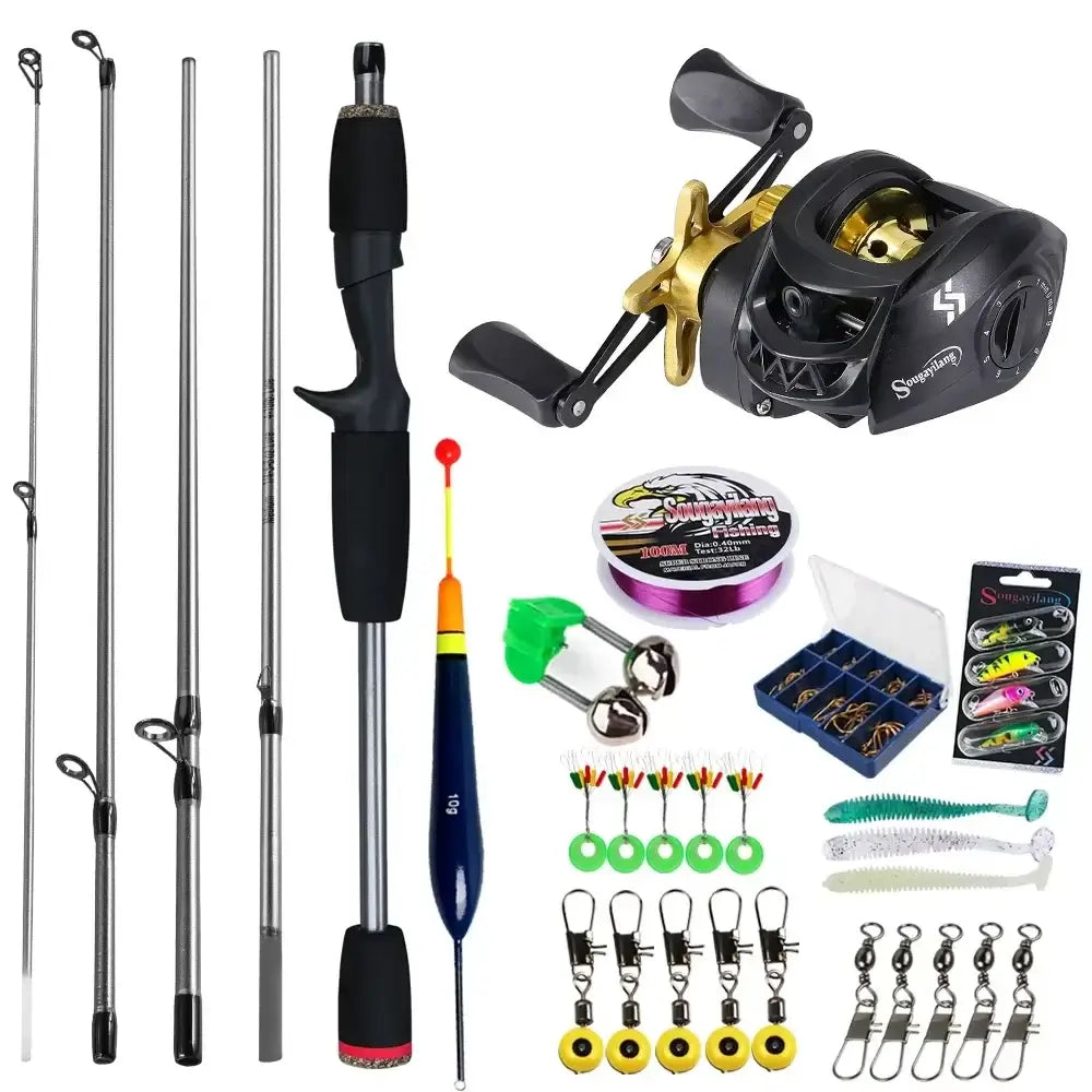 Sougayilang baitcasting fishing rod and reel combo full kit, including 5-section rod and 7.2:1 gear ratio reel for bass carp fishing.