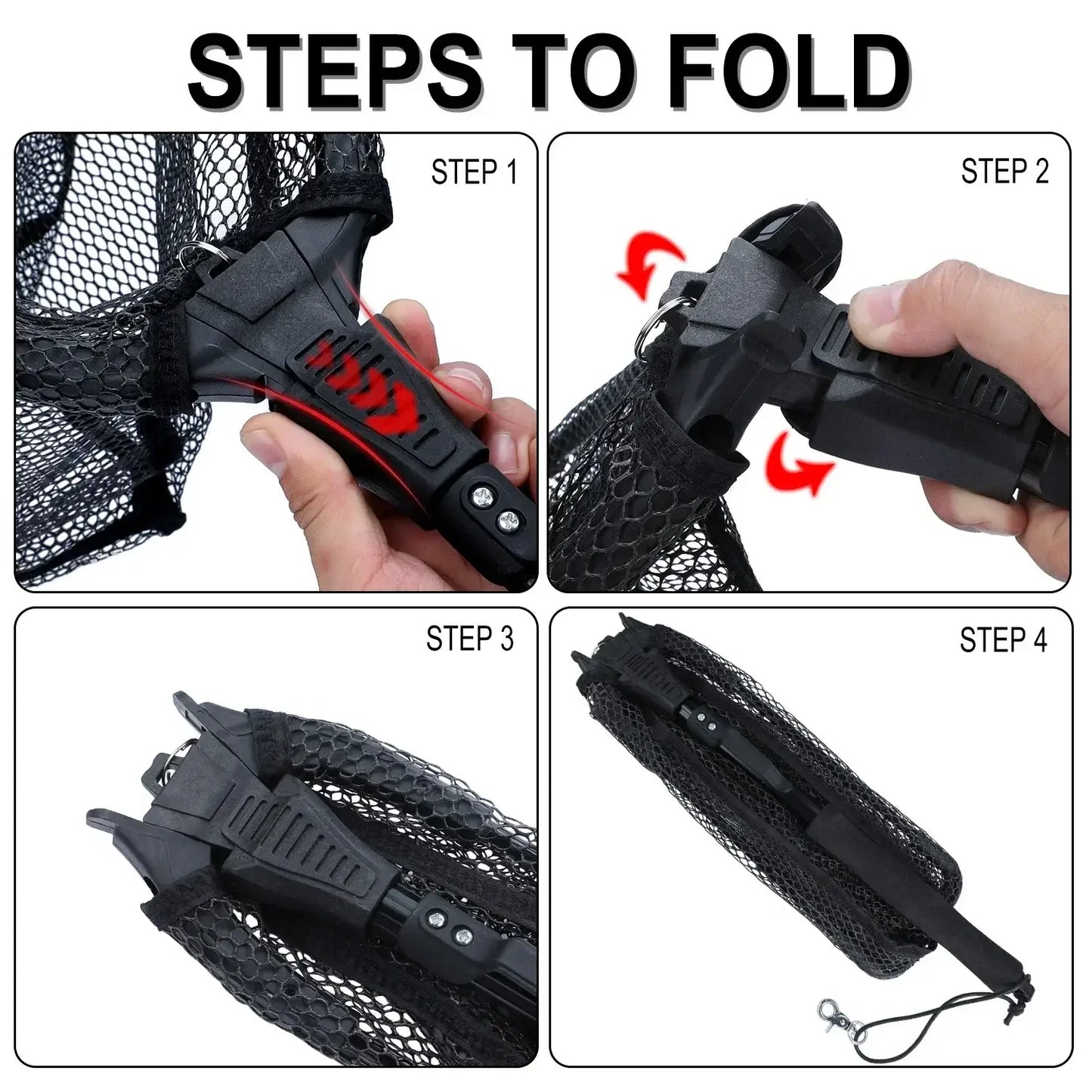 Step-by-step guide to folding the Sougayilang telescopic fishing net for easy storage.