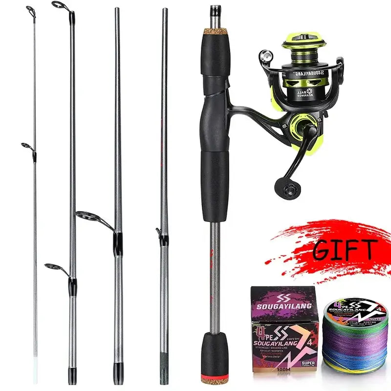 Sougayilang Fishing Rod Set including 1.8m spinning rod, reel, and line for bass and pike fishing.