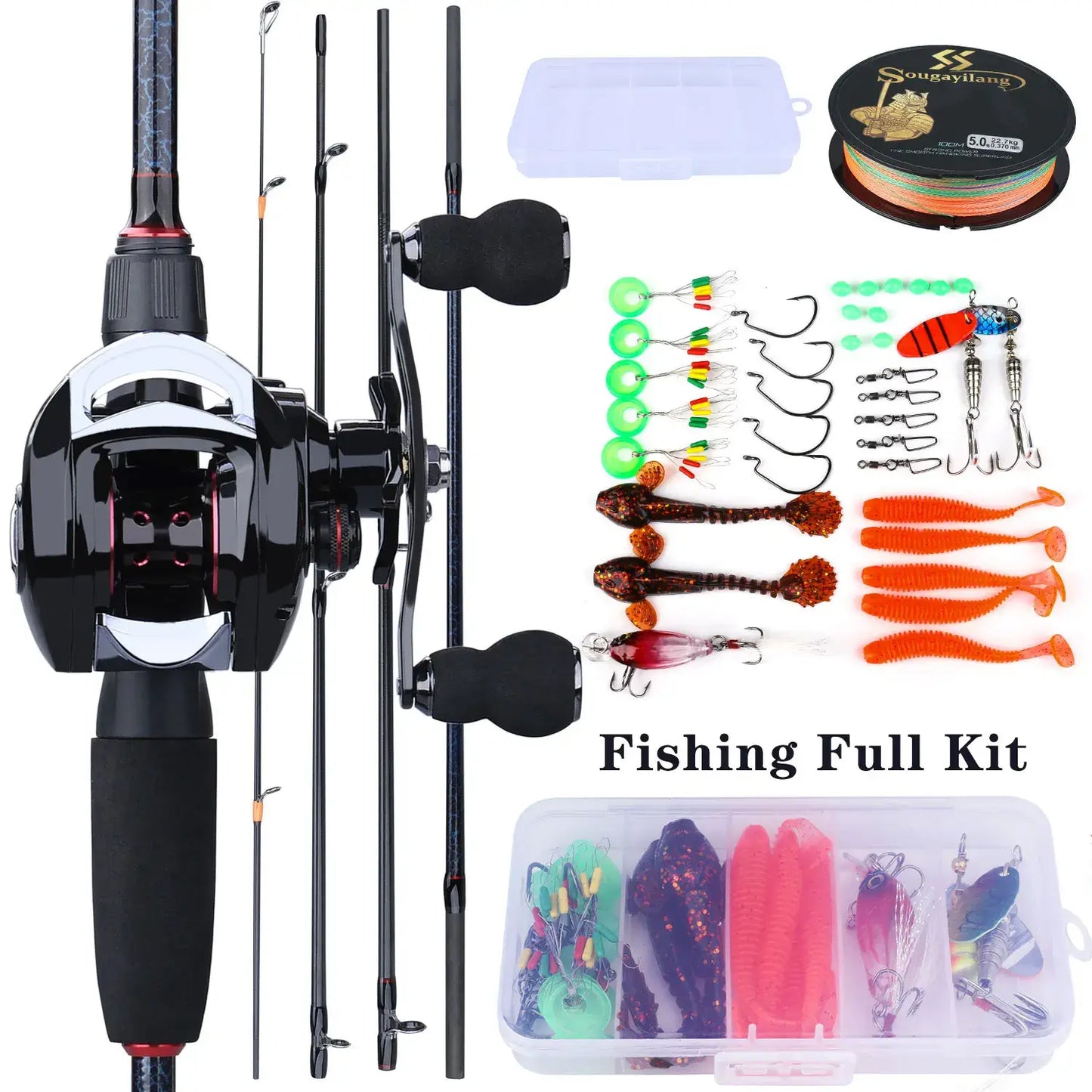 Sougayilang Fishing Rods and Reels Set with accessories, ideal for carp fishing and precision baitcasting.