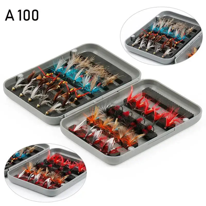 Sougayilang Fly Flies Lure Kit in portable tackle box for bass and trout fishing.