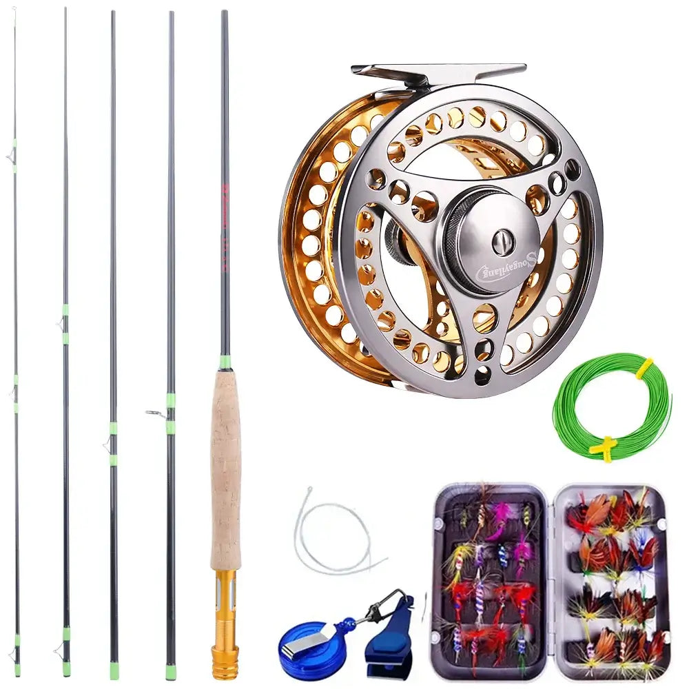Sougayilang fly fishing rod and reel full kit with hooks and line for lake and river fishing, 2.7m carbon rod