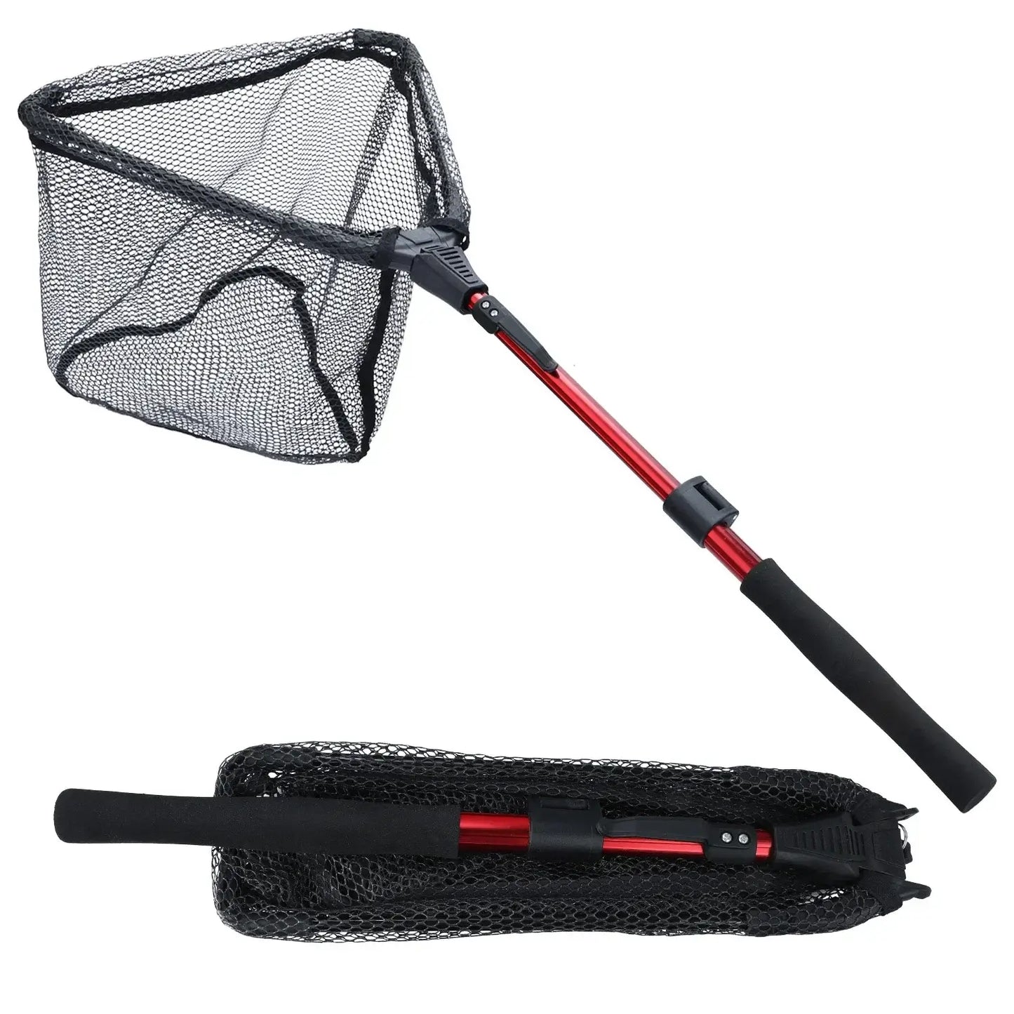 Sougayilang folding fishing net with telescopic handle, adjustable from 65 to 112 cm, compact and durable for anglers.