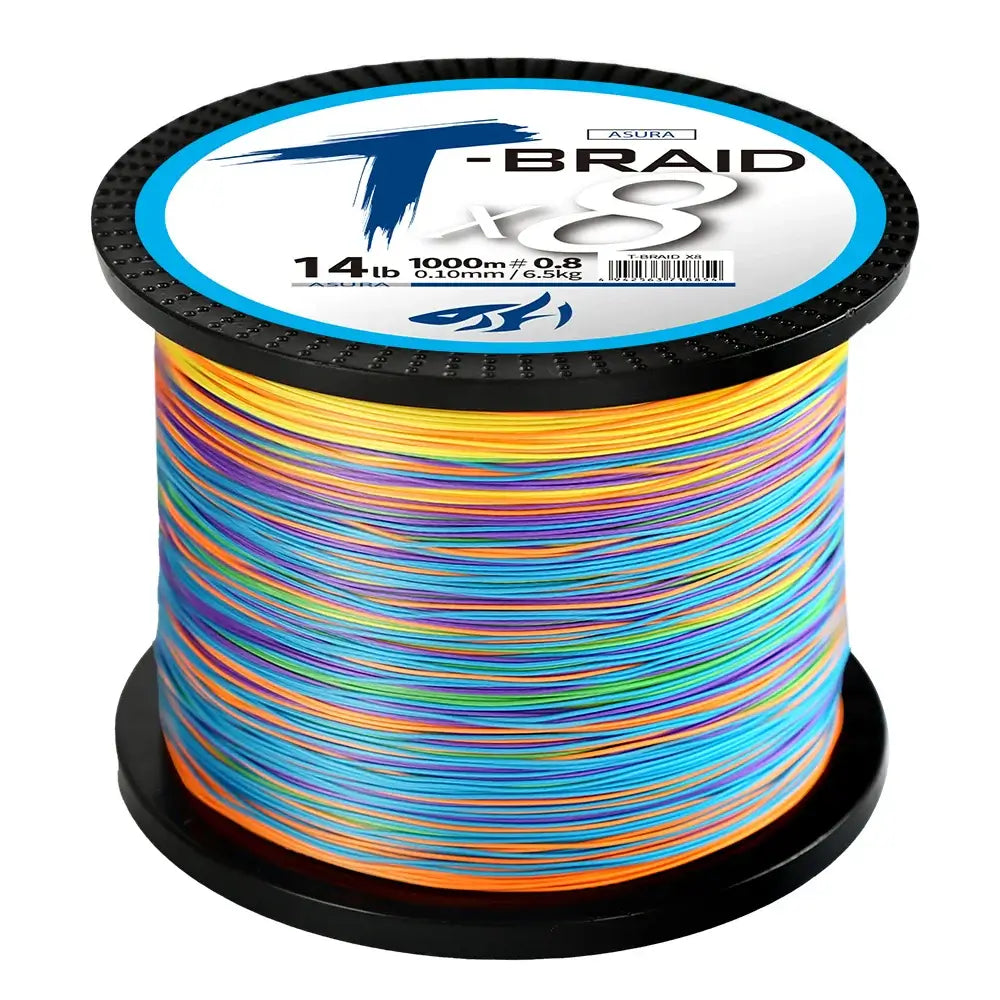 ThornsLine X8 Upgrade Braid Fishing Line in vibrant colors, 1000m, 14lb, ideal for carp fishing.