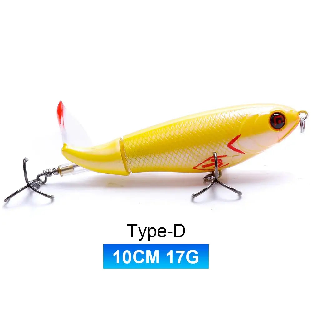 TREHOOK 17g 10CM Type-D topwater popper fishing lure with rotating propeller tail for enhanced surface action.