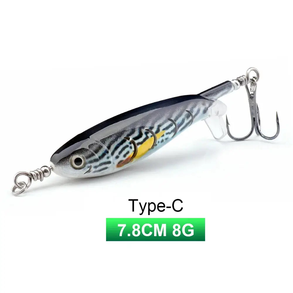 TREHOOK 8g topwater fishing lure, 7.8cm long, featuring a realistic design for effective predatory fish strikes.