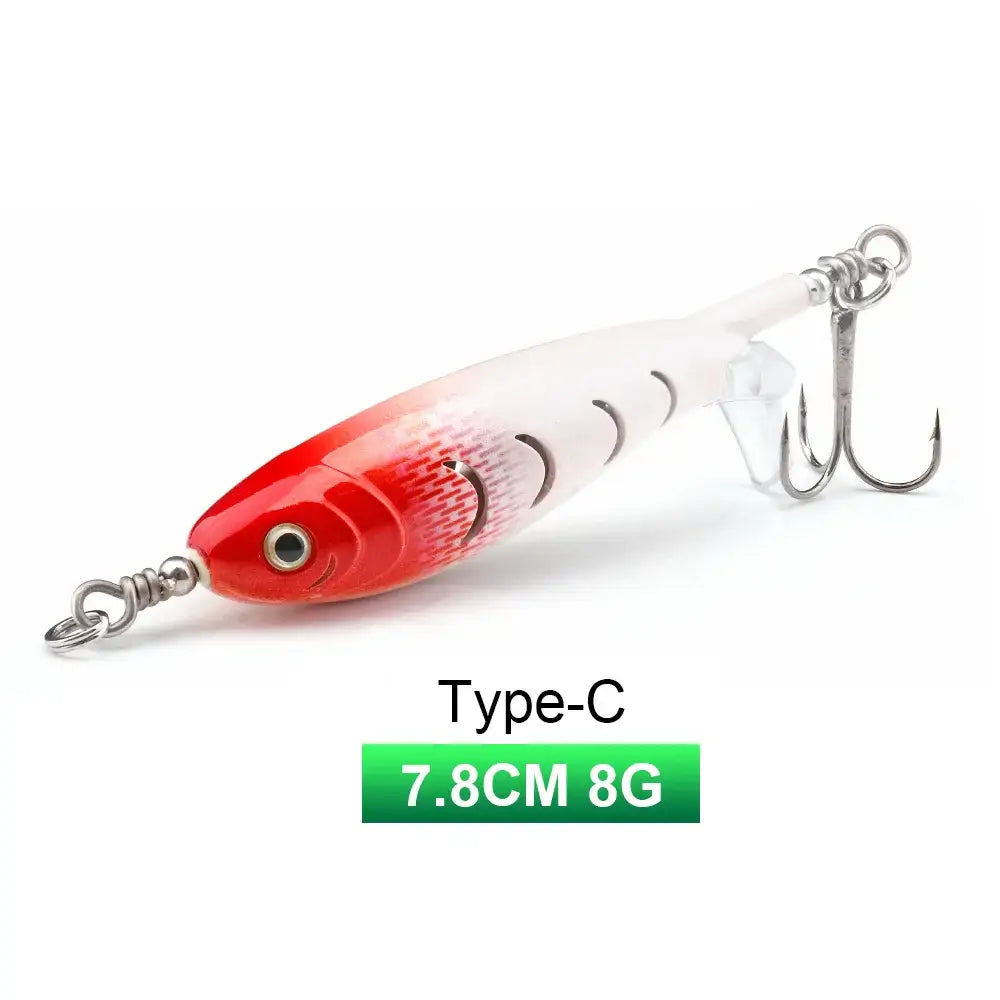 TREHOOK Type-C 8g 7.8cm topwater fishing lure with red and white design for effective strike-triggering performance.
