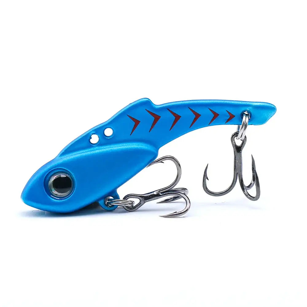 TREHOOK VIB Wobbler Fishing Lure in blue, with treble hook and vibrant design for enhanced underwater vibration.