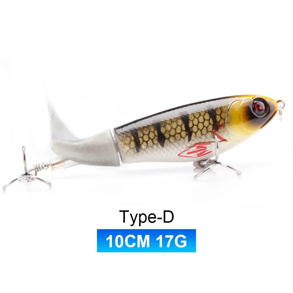 TREHOOK 10CM 17G Topwater Whopper Popper fishing lure with double propeller tail for predatory fish.
