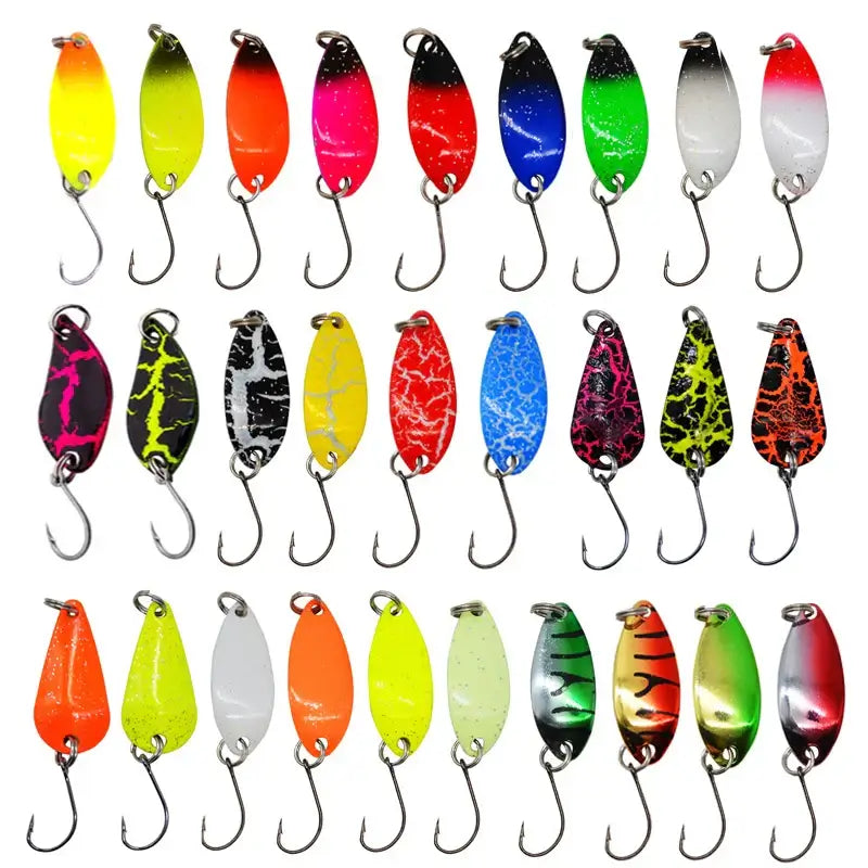 Colorful 7/9/10pcs trout metal spoon fishing lures for casting, jigging, and chub tackle accessories.