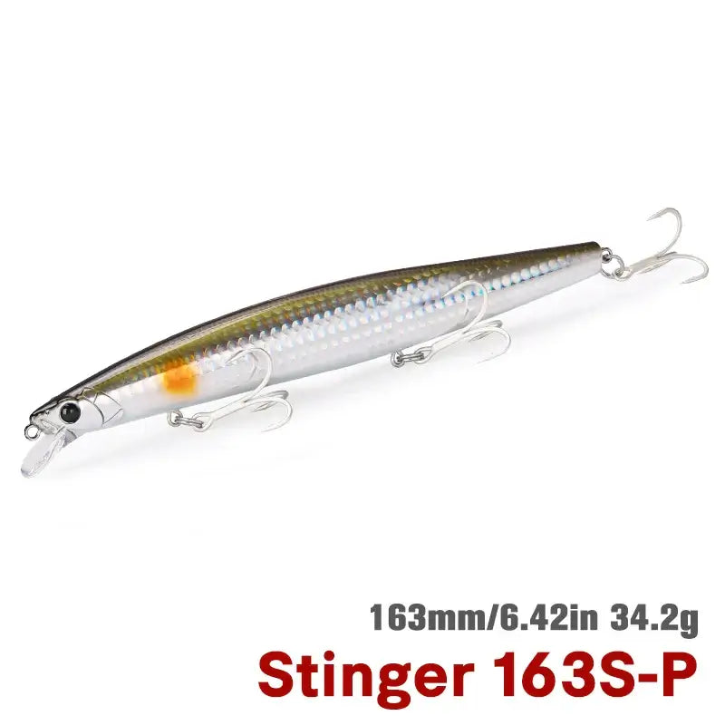 TSURINOYA Stinger 163S 163mm 34.2g saltwater minnow lure with realistic sinking action for sea fishing.