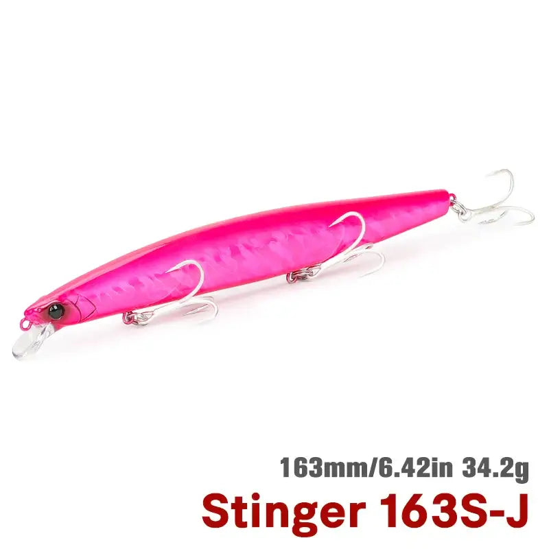 TSURINOYA STINGER 163S pink saltwater minnow lure 163mm 34.2g designed for long casting fishing.