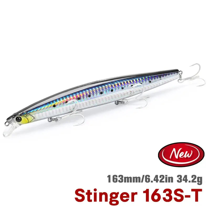 TSURINOYA STINGER 163S saltwater minnow lure, 163mm, 34.2g, designed for long casting in sea fishing.