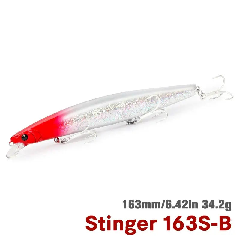 TSURINOYA STINGER 163S saltwater minnow lure, 163mm, 34.2g, designed for long casting and predatory fish attraction.