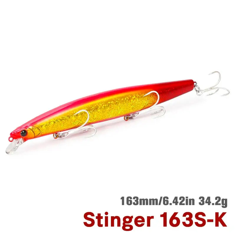 TSURINOYA Stinger 163S saltwater fishing lure, 163mm 34.2g, mimics injured baitfish for aggressive strikes.