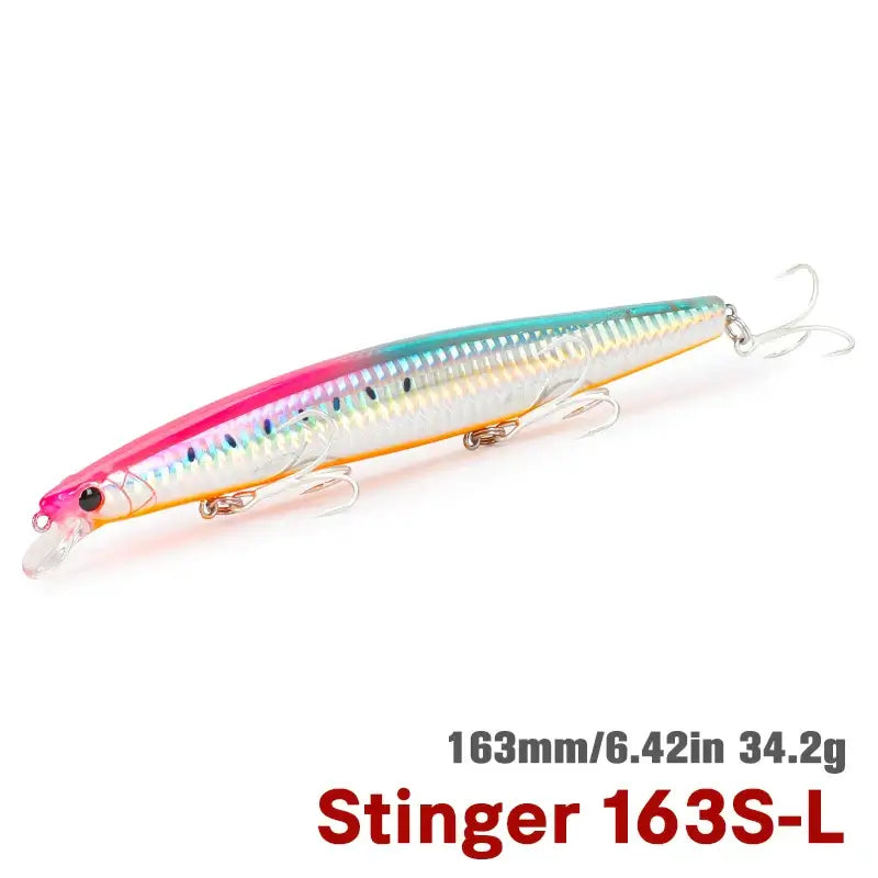 TSURINOYA STINGER 163S saltwater minnow lure, 163mm length, 34.2g weight, designed for long casting and attracting predatory fish.