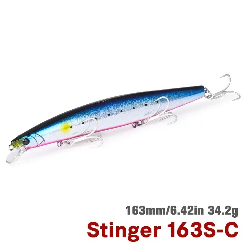 TSURINOYA STINGER 163S 163mm saltwater minnow lure 34.2g with realistic baitfish design for sea fishing.