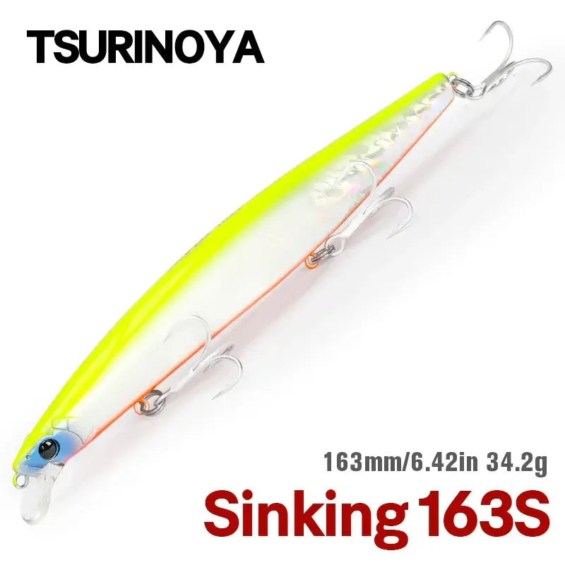 TSURINOYA STINGER 163S 163mm sinking saltwater fishing lure, 34.2g, mimics baitfish for targeting predator fish.