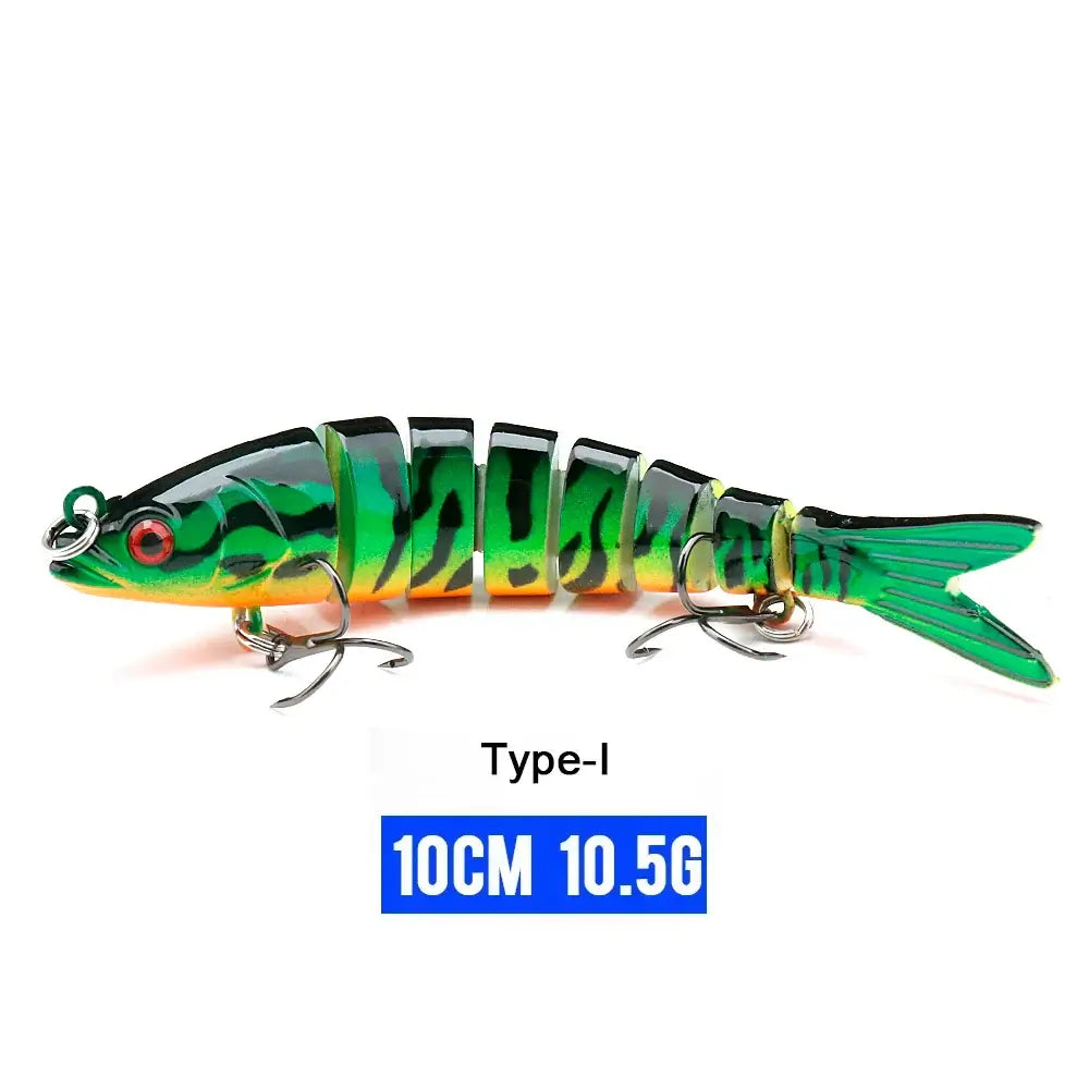 VTAVTA 10cm sinking wobbler fishing lure, 8-segment crankbait in vibrant green and black, ideal for realistic fishing action.