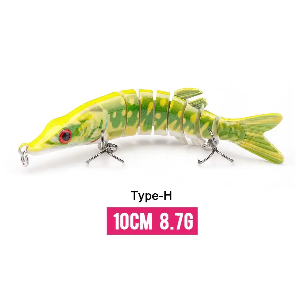 VTAVTA 10cm jointed crankbait fishing lure with lifelike swimming action and 8-segment design in vibrant green.