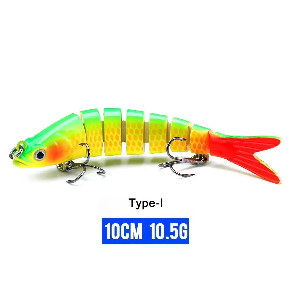 VTAVTA 10cm sinking wobblers fishing lure with 8-segment design in vibrant green and red for lifelike action.