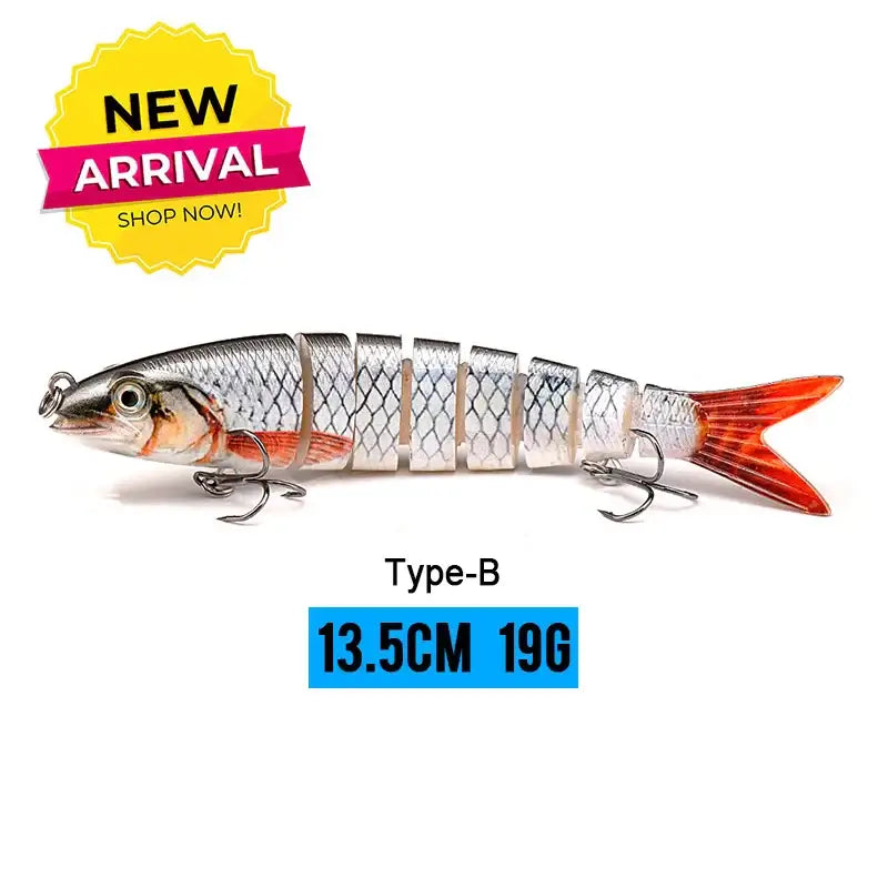 VTAVTA Type-B 13.5cm 19g multi-jointed wobbler fishing lure with lifelike swimming action.