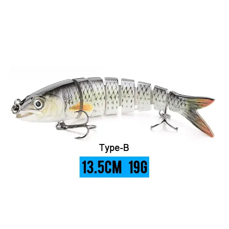 VTAVTA 13.5cm 19g jointed crankbait fishing lure showcasing realistic design and segmentation for effective fishing.