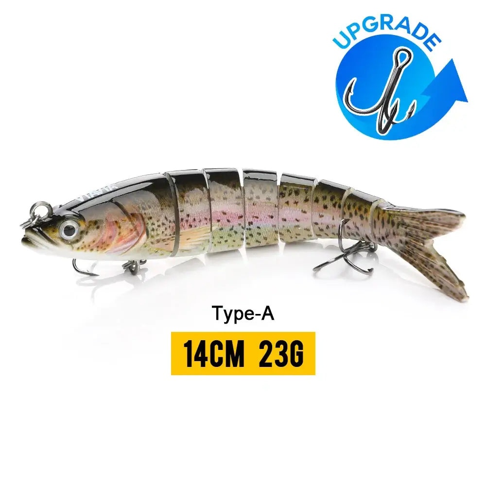 VTAVTA 14cm jointed crankbait wobbler lure, 8-segment artificial bait for realistic swimming action in fishing.