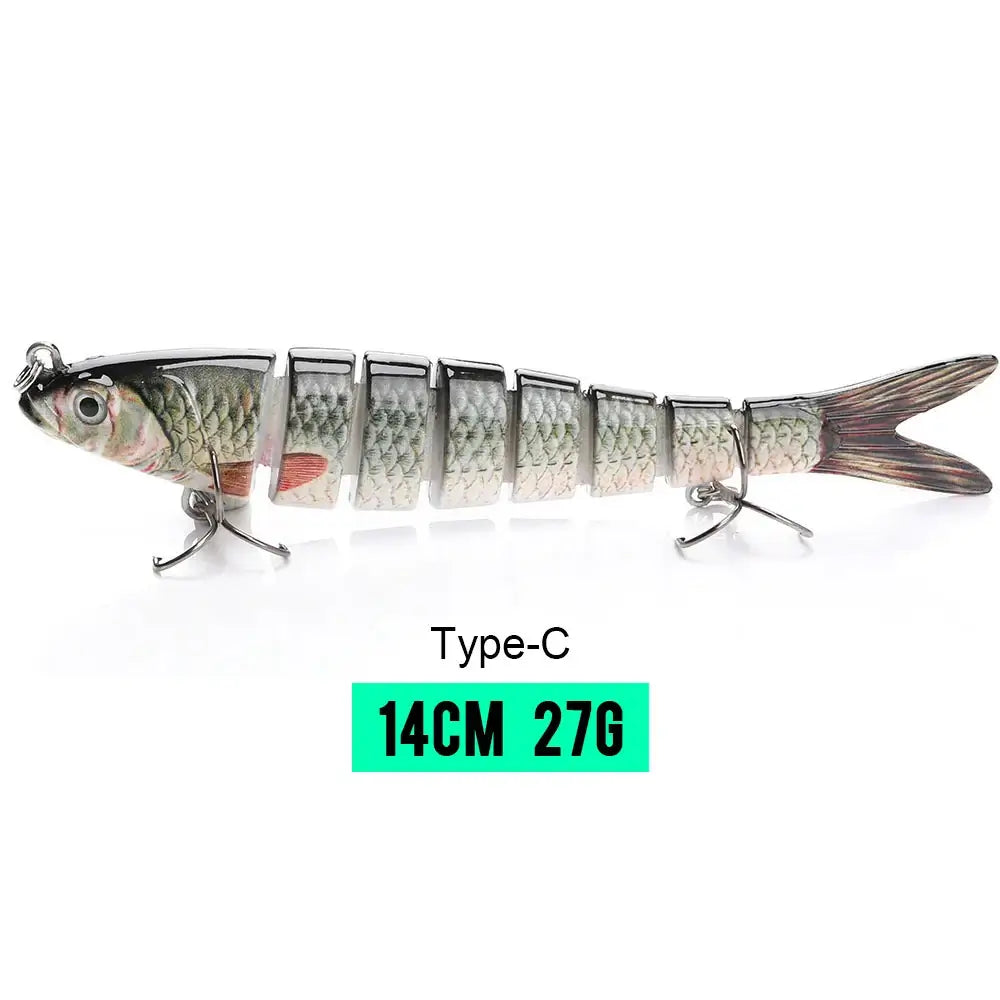 VTAVTA 14cm sinking wobbler crankbait fishing lure with 8-segment articulation and durable hooks.