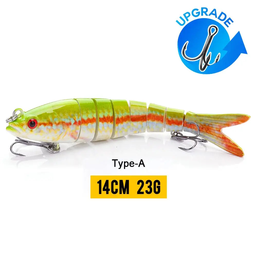 VTAVTA 14cm sinking wobblers fishing lure with 8-segment articulation, vibrant green design, ideal for effective fishing.